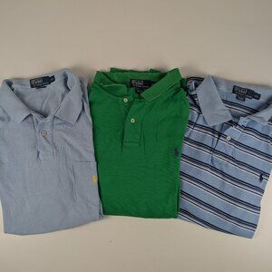Lot of 3 Polo Ralph Lauren Mens Polo Shirts Size XXL 2XL  Blue Green Logo Pony